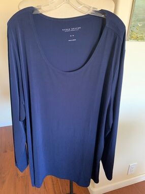 Susan Graver 5X Deep Navy Scoop Neck Long Sleeve Top in travel knit,